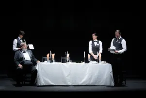 Max Gindorff, Andreas Beck, Constanze Becker, Oliver Kraushaar auf der Bühne des Berliner Ensemble