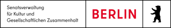 Ein dreiteiliges Logo der Senatsverwaltung für Kultur und Gesellscahftlichen Zusammenhalt