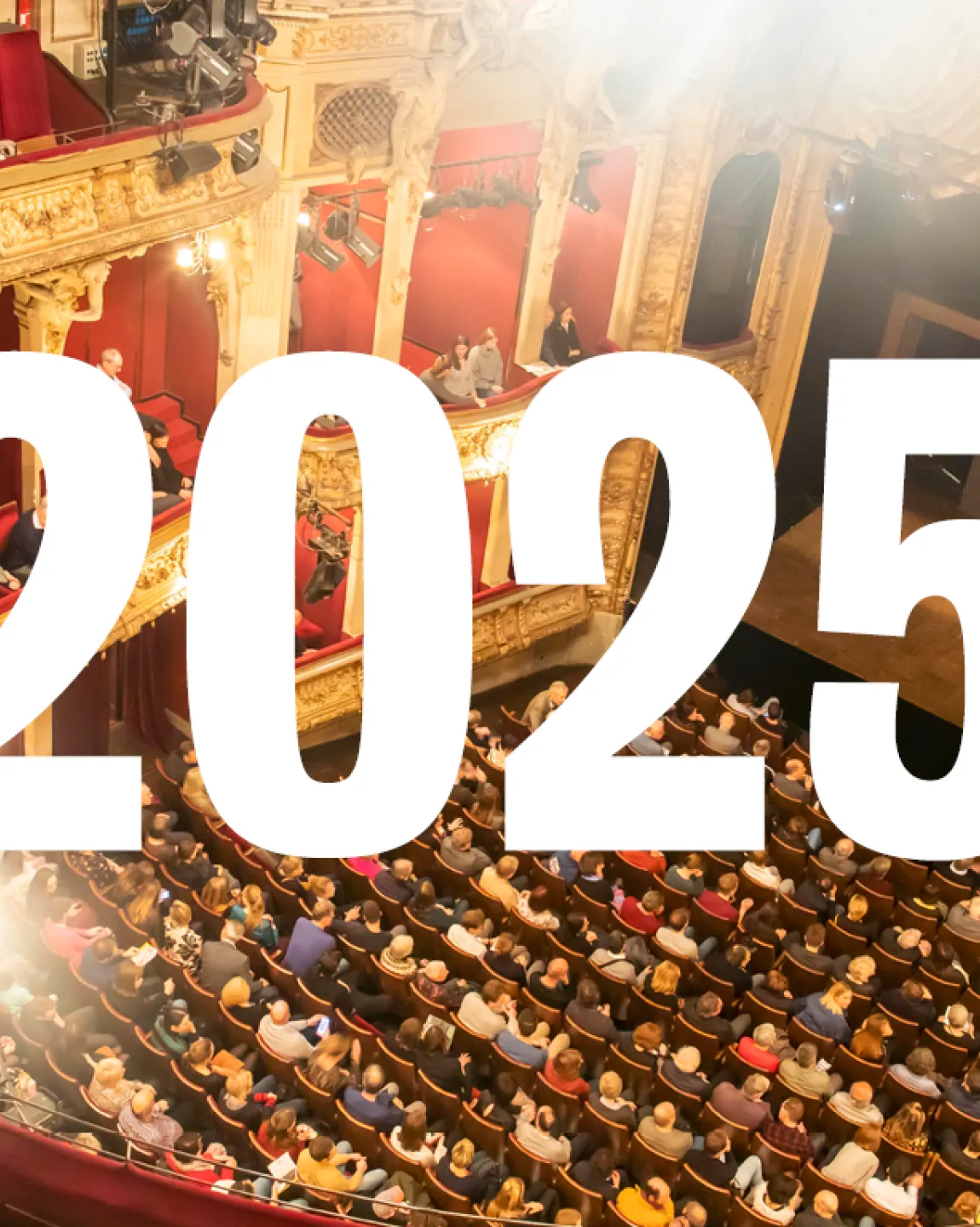 Blick auf den Zuschauerraum des Großen Hauses von oben. Der Raum ist gut gefüllt. 